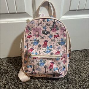 Blush Kiss Paris Themed Mini Backpack – Eiffel Tower, Vintage Car, Scooter Print